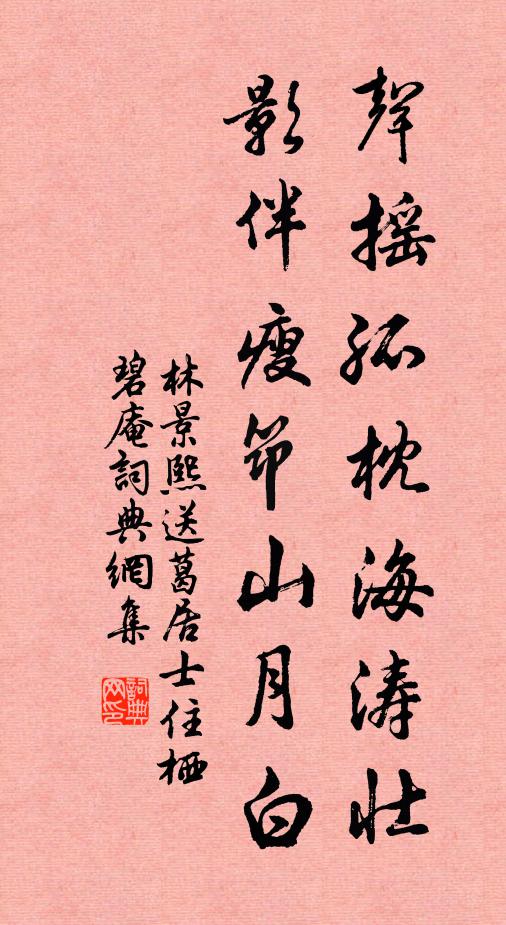 林景熙声摇孤枕海涛壮，影伴瘦筇山月白书法作品欣赏