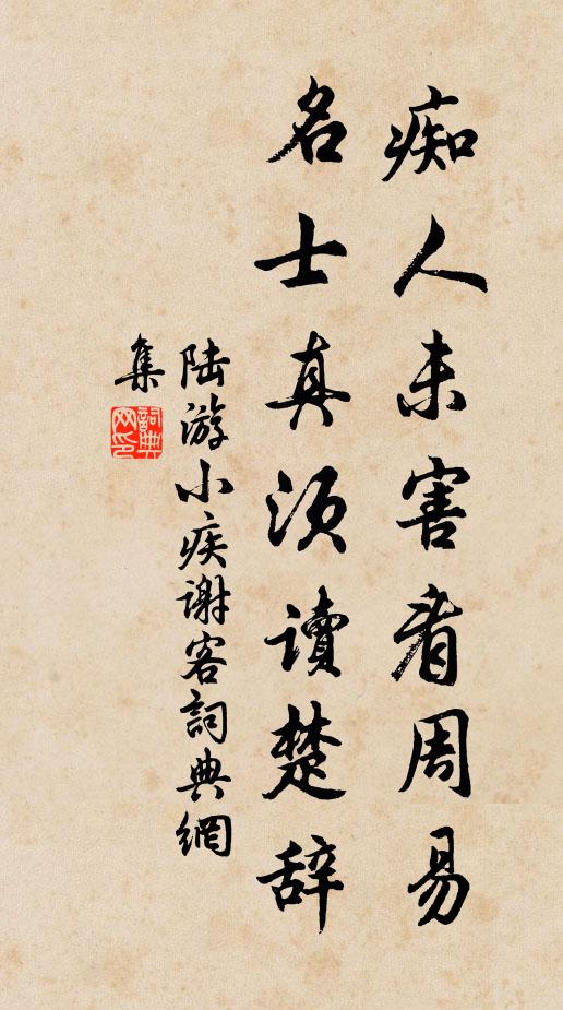 陆游痴人未害看周易，名士真须读楚辞书法作品欣赏