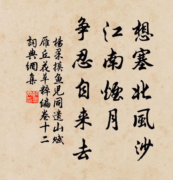 杨果想塞北风沙，江南烟月，争忍自来去书法作品欣赏