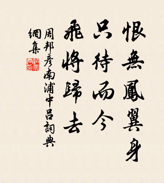 周邦彦恨无凤翼身，只待而今，飞将归去书法作品欣赏