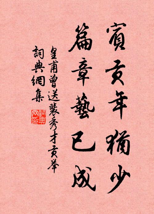 皇甫曾宾贡年犹少,篇章艺已成书法作品欣赏
