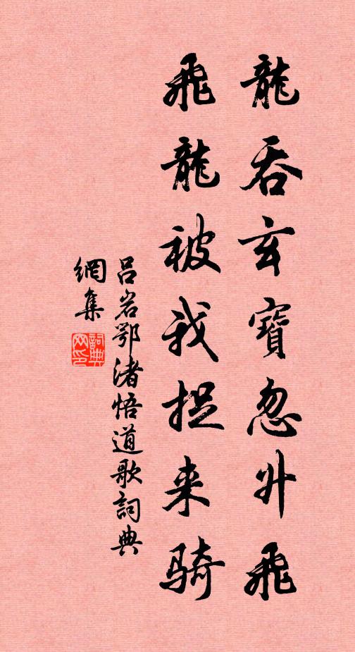 吕岩龙吞玄宝忽升飞，飞龙被我捉来骑书法作品欣赏