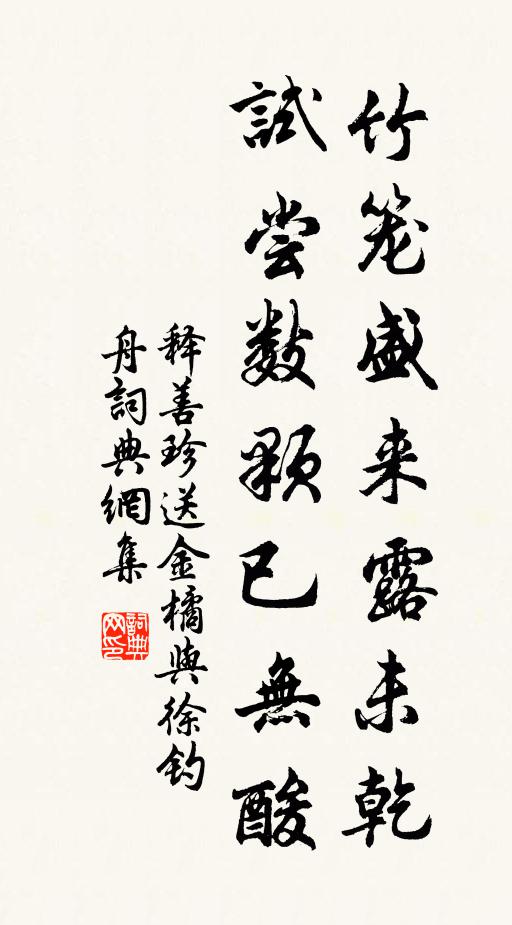 释善珍竹笼盛来露未乾,试尝数颗已无酸书法作品欣赏