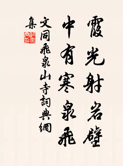 文同霞光射岩壁，中有寒泉飞书法作品欣赏