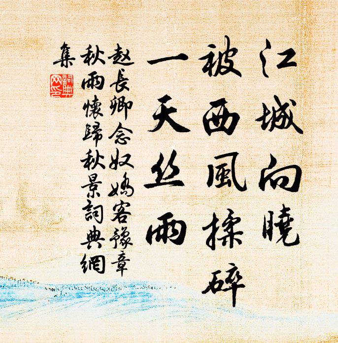 赵长卿江城向晓，被西风揉碎，一天丝雨书法作品欣赏