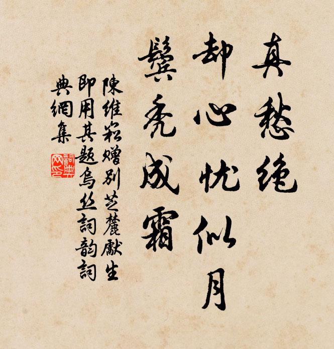 陈维崧真愁绝，却心忧似月，鬓秃成霜书法作品欣赏