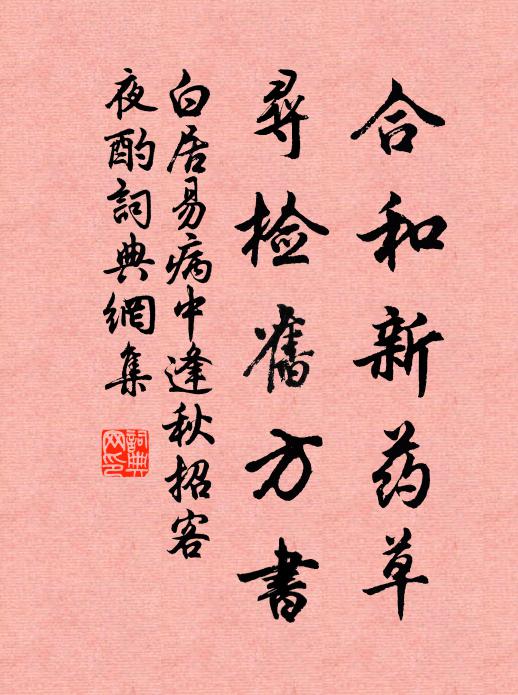 白居易合和新药草，寻检旧方书书法作品欣赏