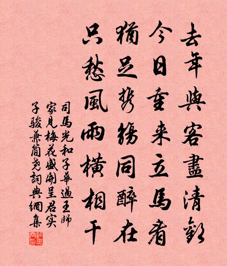 司马光和子华过王师家见梅花盛开呈君实子骏兼简尧书法作品欣赏